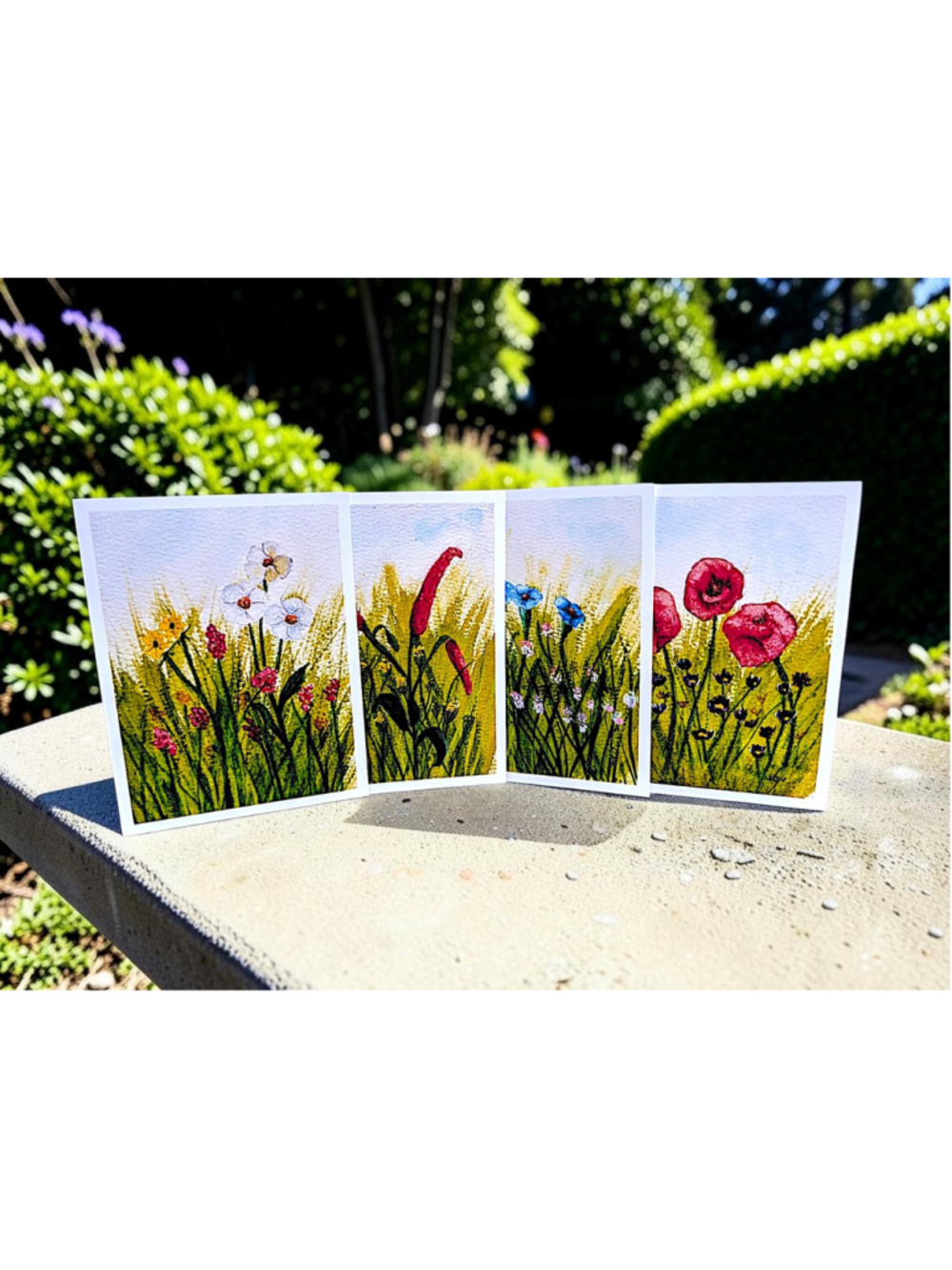 12 Watercolor Notecards: Whimsical Wildflowers (4.25" x 5.5")